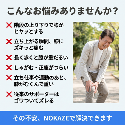 NOKAZE™ 膝サポートPRO｜ダイヤル式で加圧を無段階調整｜膝痛・半月板まわりのケアに｜階段・立ち仕事・スポーツ対応｜左右兼用・シリコン滑り止め