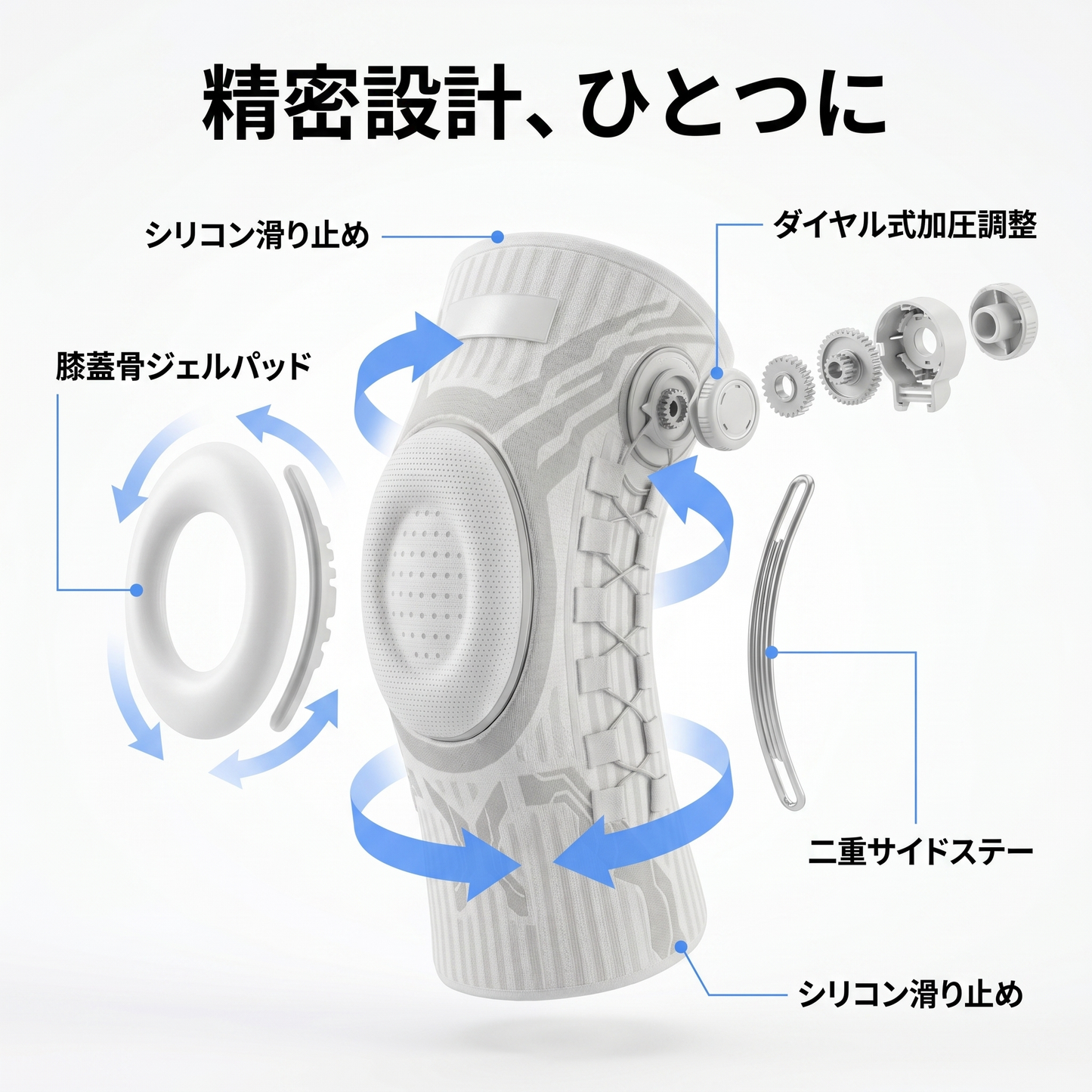 NOKAZE™ 膝サポートPRO｜ダイヤル式で加圧を無段階調整｜膝痛・半月板まわりのケアに｜階段・立ち仕事・スポーツ対応｜左右兼用・シリコン滑り止め