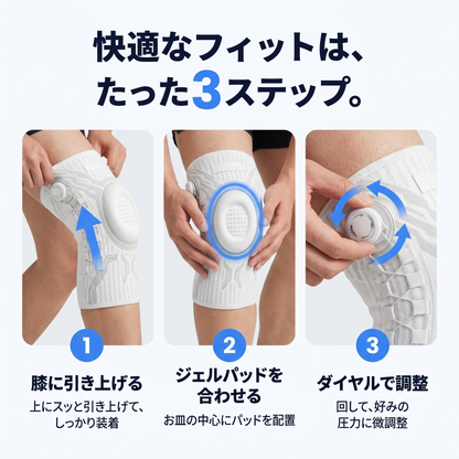 NOKAZE™ 膝サポートPRO｜ダイヤル式で加圧を無段階調整｜膝痛・半月板まわりのケアに｜階段・立ち仕事・スポーツ対応｜左右兼用・シリコン滑り止め