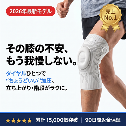 NOKAZE™ 膝サポートPRO｜ダイヤル式で加圧を無段階調整｜膝痛・半月板まわりのケアに｜階段・立ち仕事・スポーツ対応｜左右兼用・シリコン滑り止め